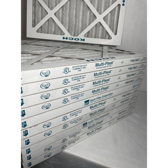 Pack of 10 Koch Multi-Pleat 14x14x1 Air Filters, MERV 8 High Efficiency - Picture 3 of 4